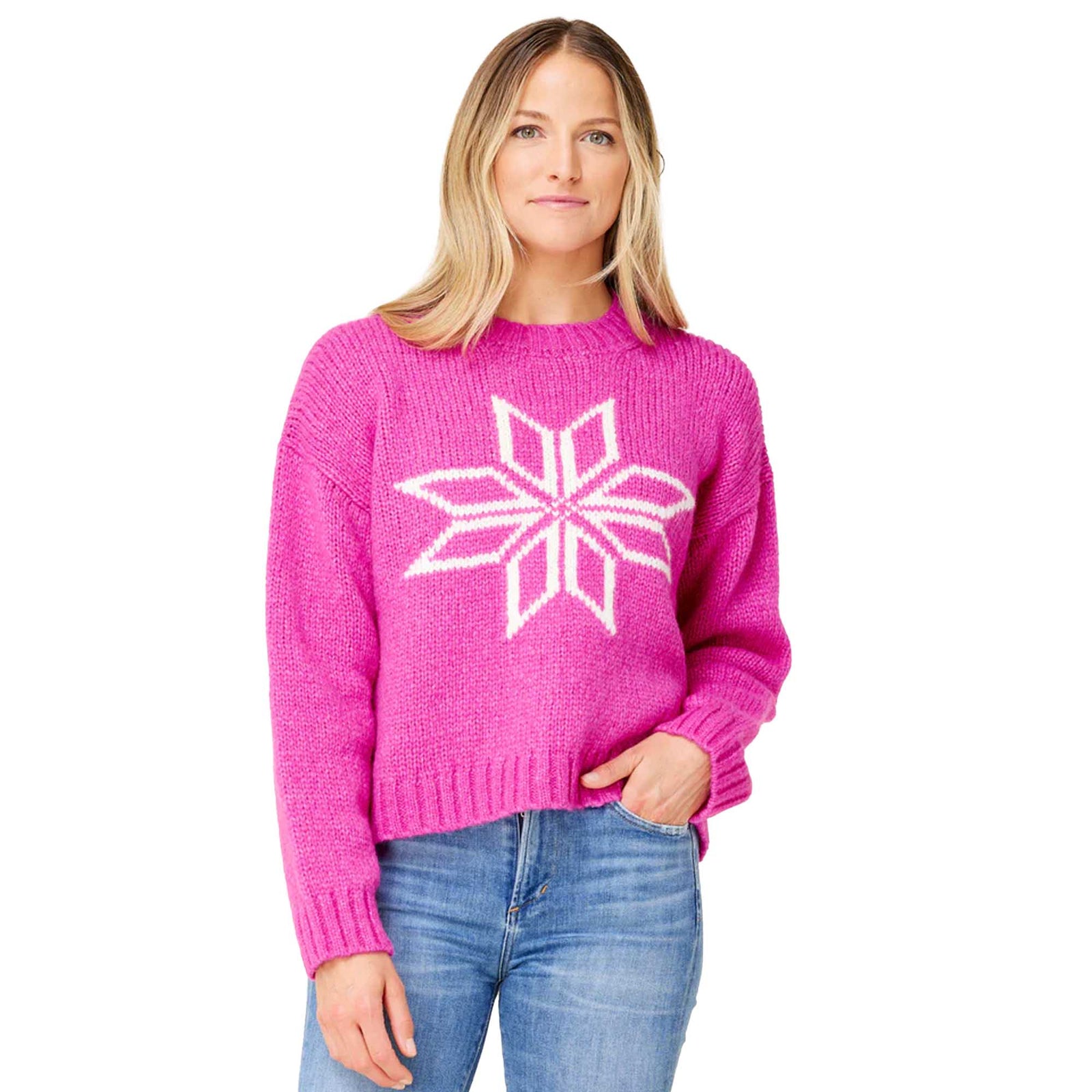 Krimson Klover Women's Snowflake Pullover Sweater 2024 PINK