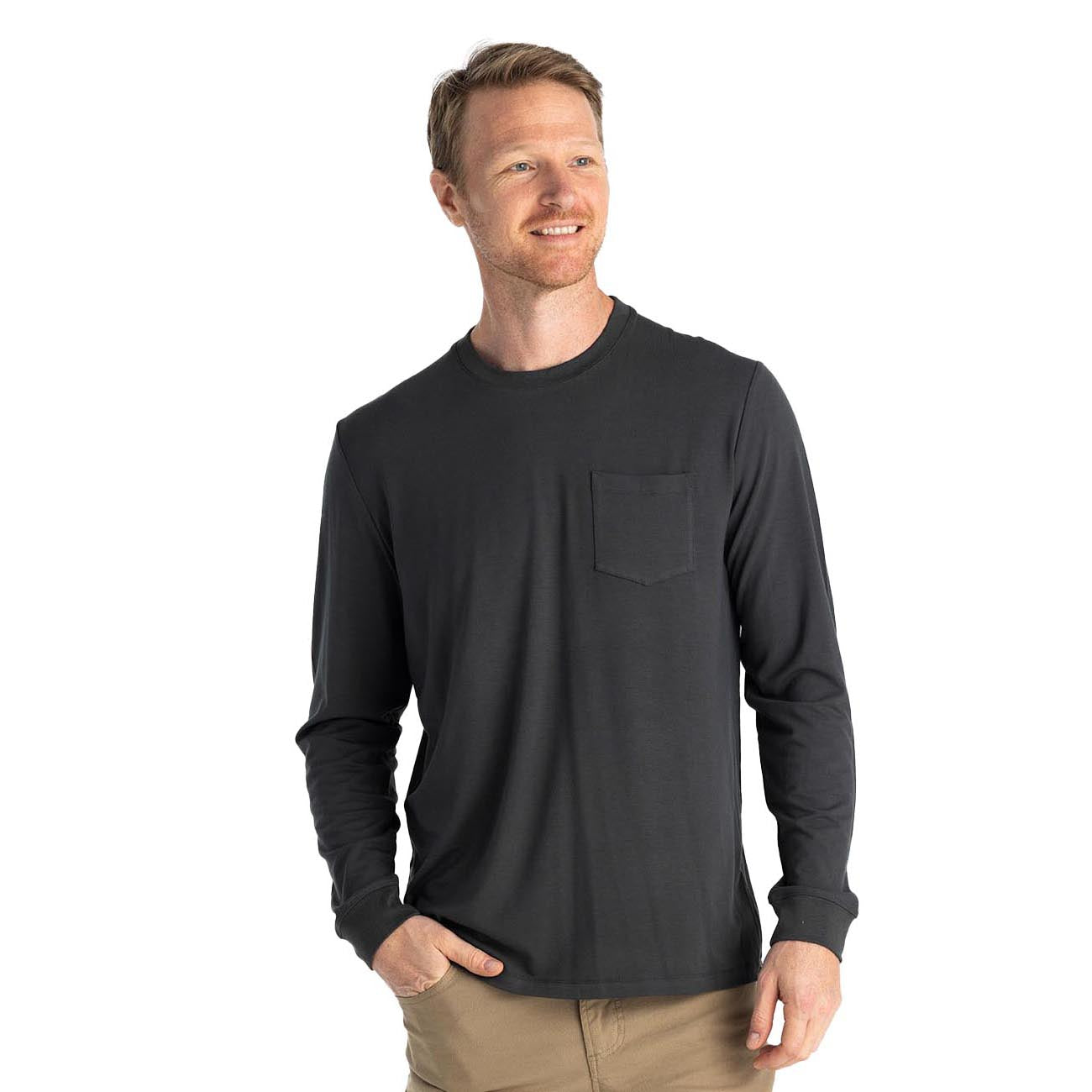 Free Fly Men's Bamboo Flex Long Sleeve Pocket Tee 2024 BLACK SAND