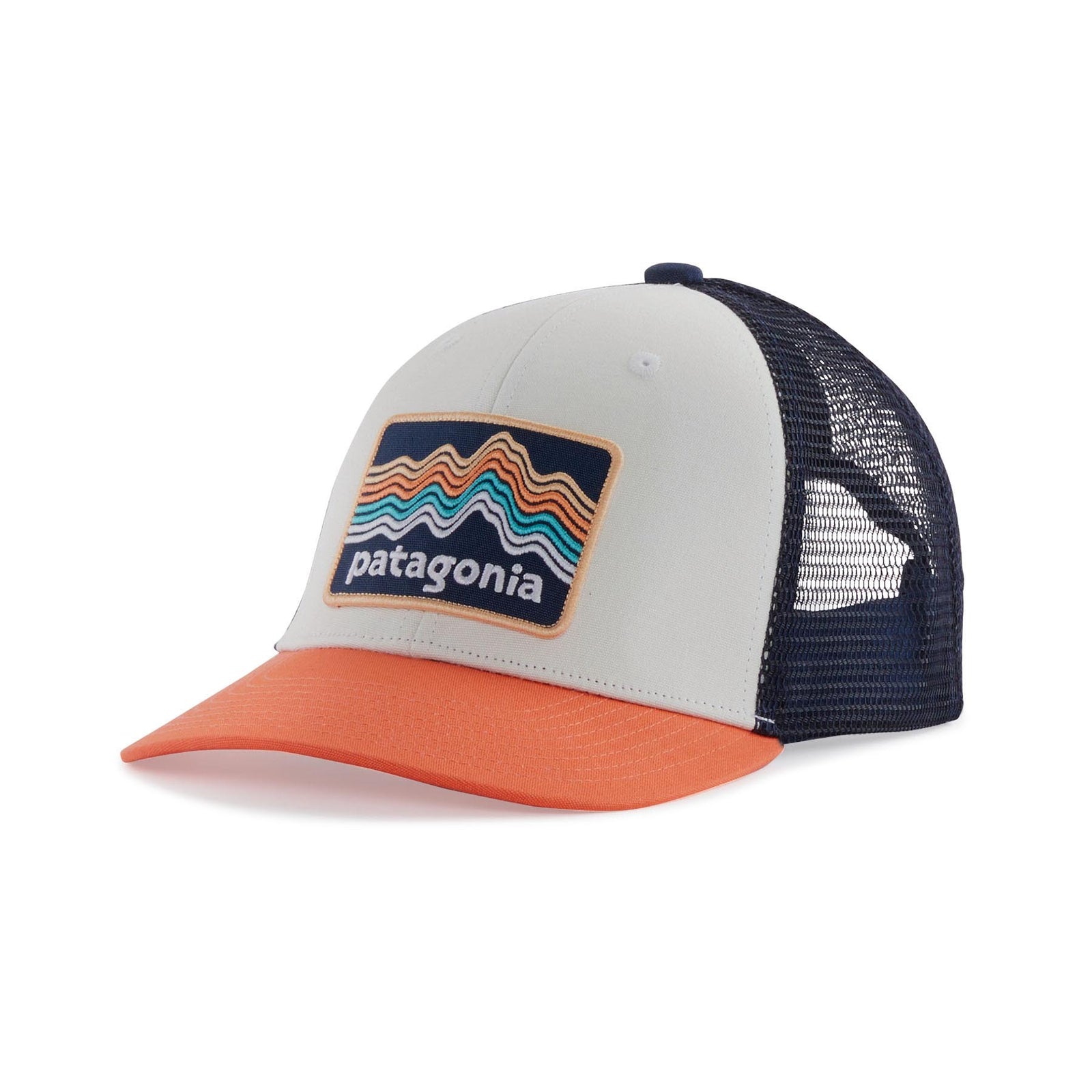 Patagonia Junior's Trucker Hat 2024 RIDGE RISE STRIPE: COHO CORAL