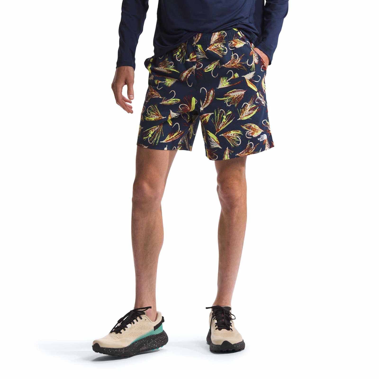 The North Face Men's Class V Pathfinder Pull-On Shorts 2024 SUMMIT NAVY HAND TIED FLY PRINT