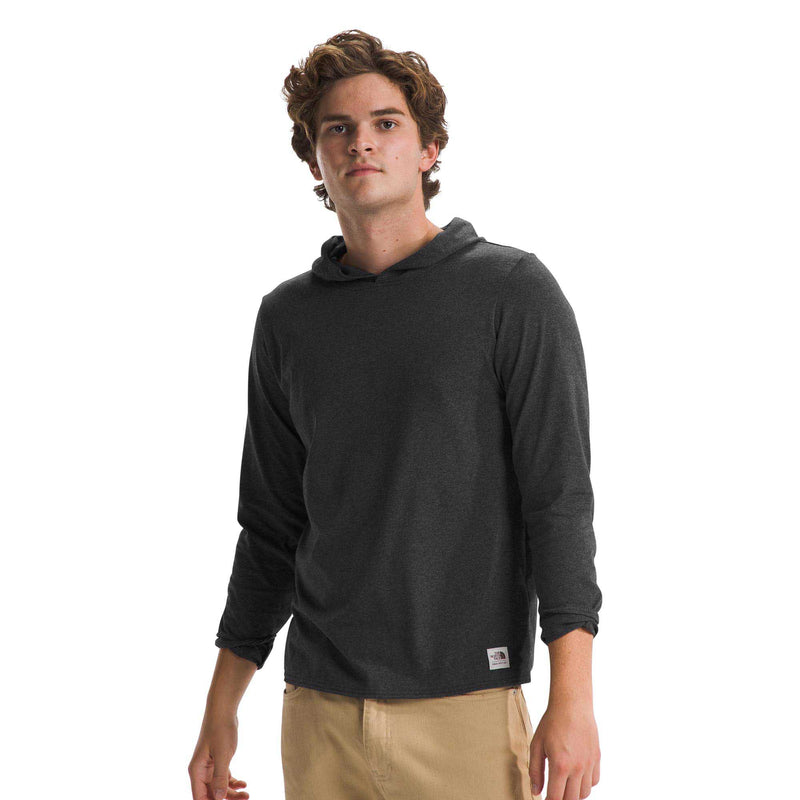The North Face Men's Long-Sleeve Heritage Patch Hoodie Tee 2024 TNF BLACK HEATHER