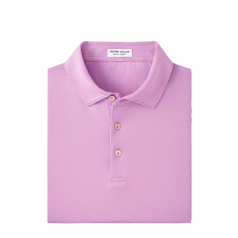 Peter Millar Men's Jubilee Stripe Performance Jersey Polo 2024 PINK RUBY