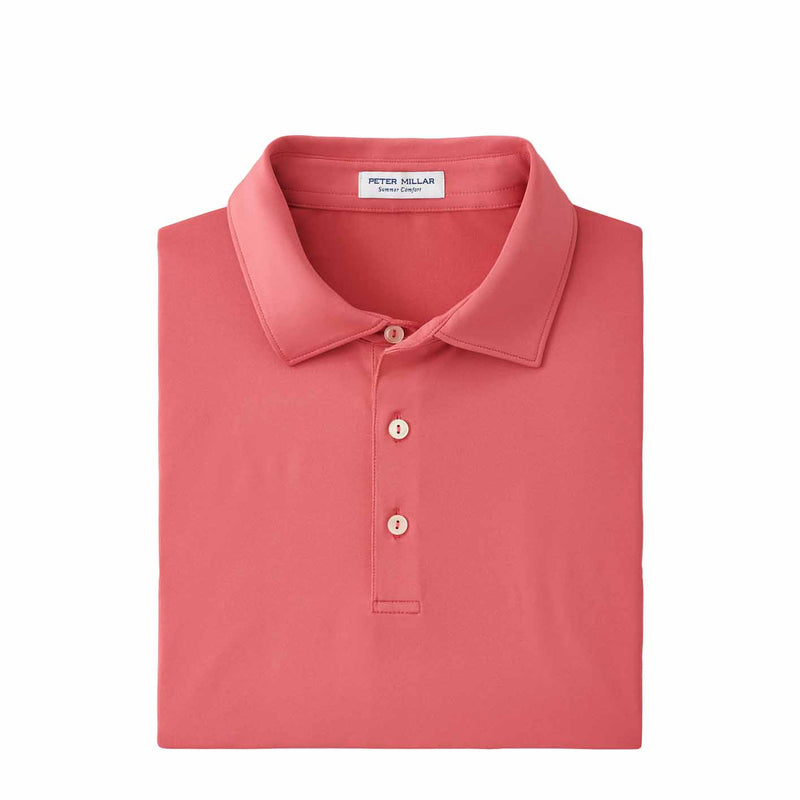 Peter Millar Men's Solid Performance Jersey Polo 2024 CAPE RED