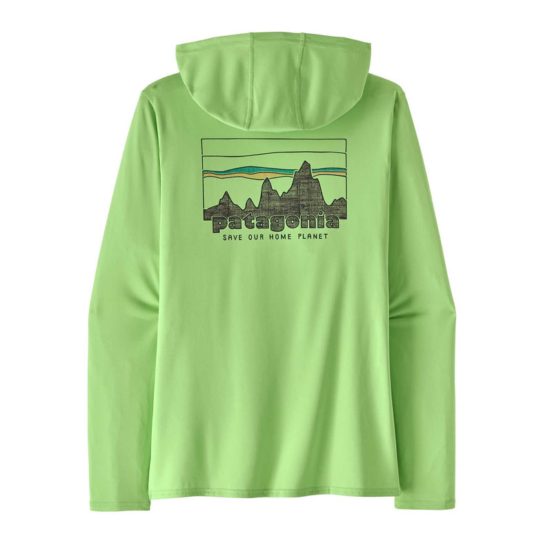 Patagonia Women's Capilene® Cool Daily Graphic Hoody 2024 '73 SKYLINE: SALAMANDER GREEN