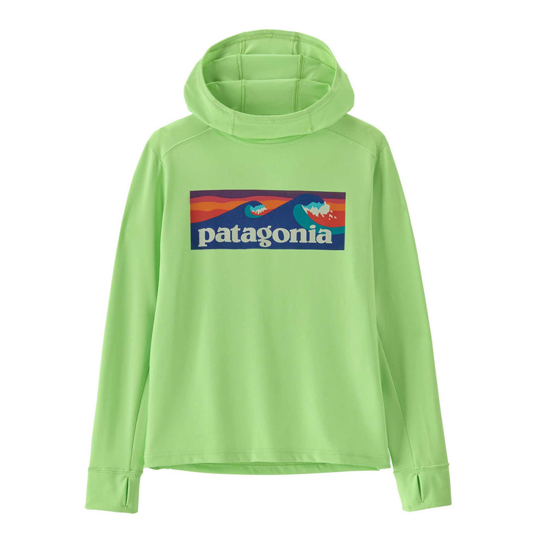 Patagonia Junior's Capilene® Silkweight UPF Hoody 2024 BOARDSHORT LOGO: SALAMANDER GREEN
