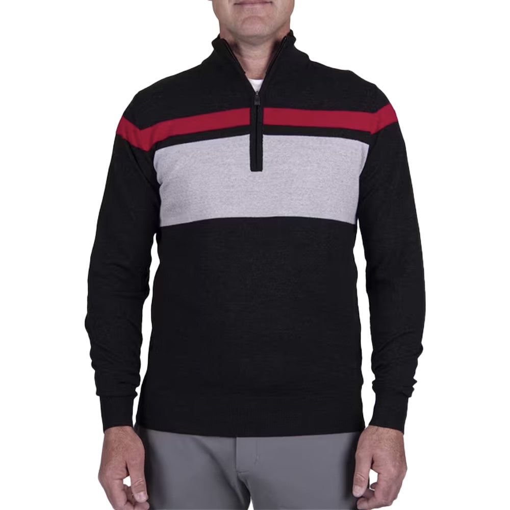 KJUS Men's Stripe Sweater Half Zip 2024 PEWTER