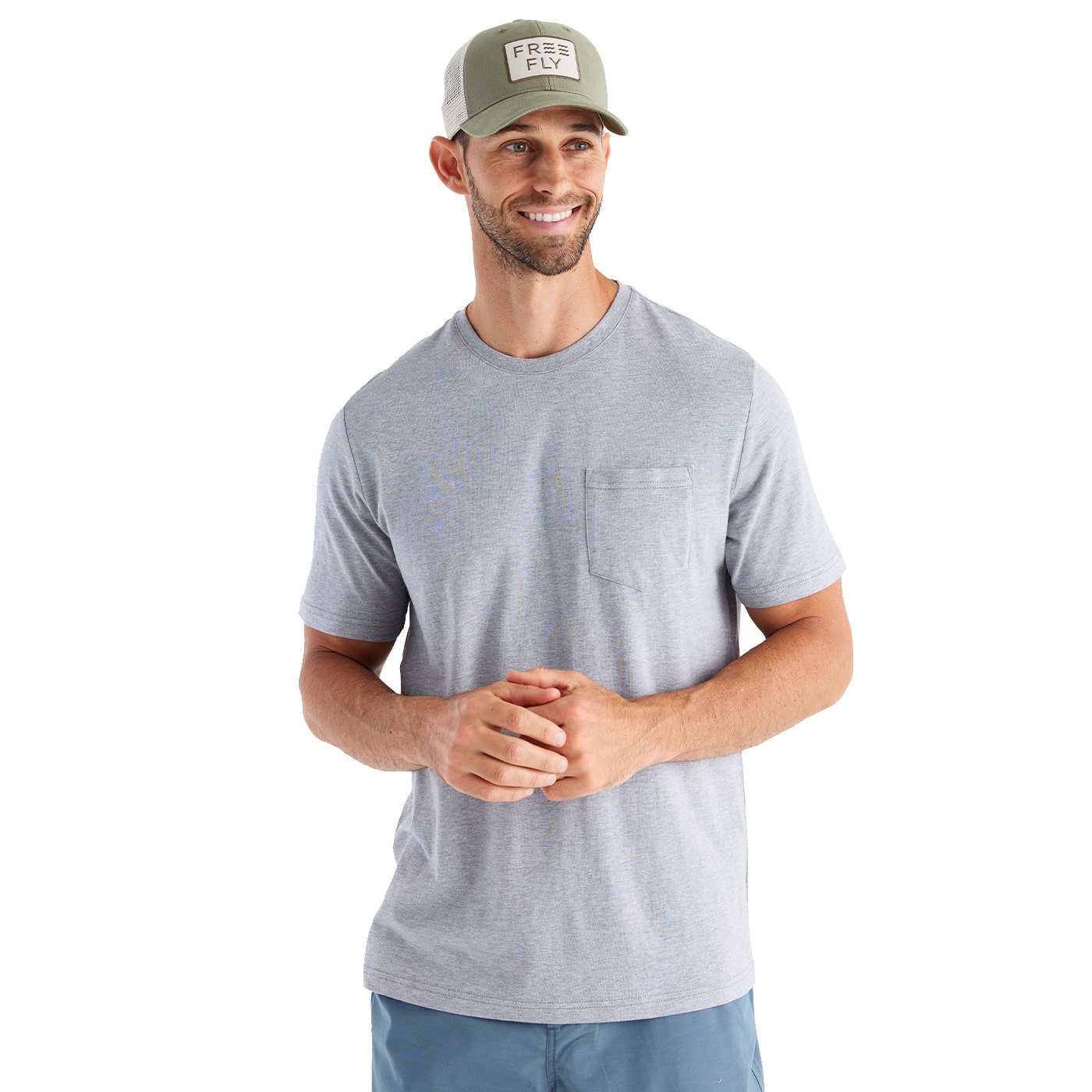 Free Fly Men's Bamboo Heritage Pocket Tee, M / White Cap