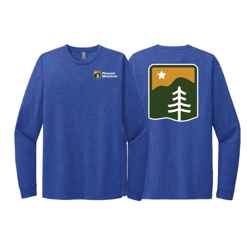 Pleasant Mountain Long Sleeve T-shirt 2 Full Color Logos ROYAL