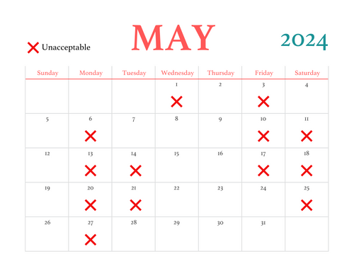 Business Calendar May 2024 for Japanese Kintsugi Shop