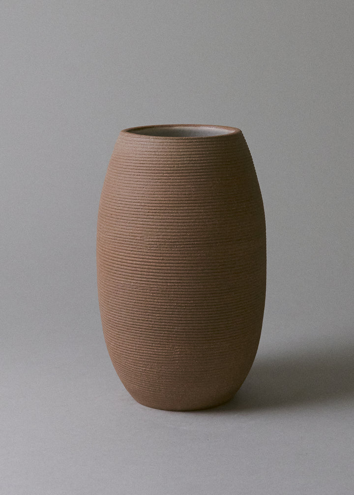 Oval Vase in Combed Sand - Victoria Morris Pottery
