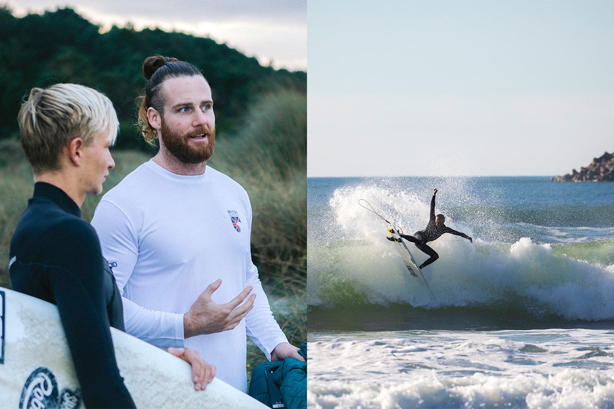 performance breathwork coach anthony mullally and surfer barnaby cox at the team gb training camp in portugal, captured by luke gartside