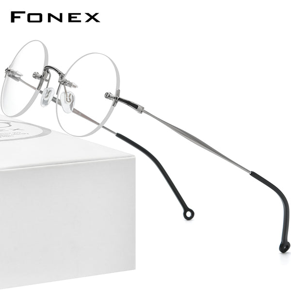 FONEXチタンメガネフレームメンズリムレスラウンド光学眼鏡9141 – FONEX-Eyeglasses