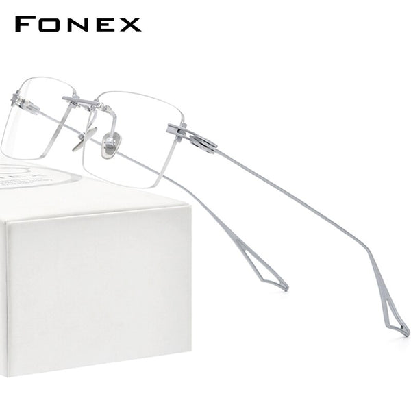 FONEX Titanium Eyeglasses,Rimless Glasses Frame,Buffalo Horn Acetate ...