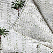 Kantha Throwgreen Palm Tree White Background 150Cmx230Cm