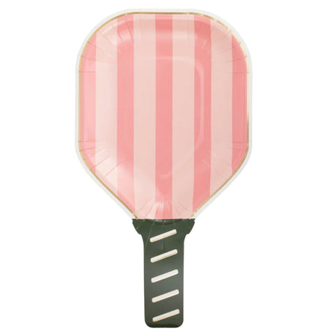 Pink pickleball paddle paper plate