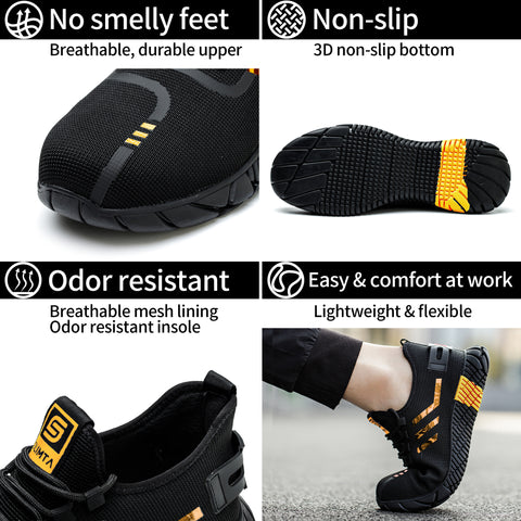 Steel toe shoes with puncture-resistant sole