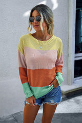 Block Color Round Neck Sweater
