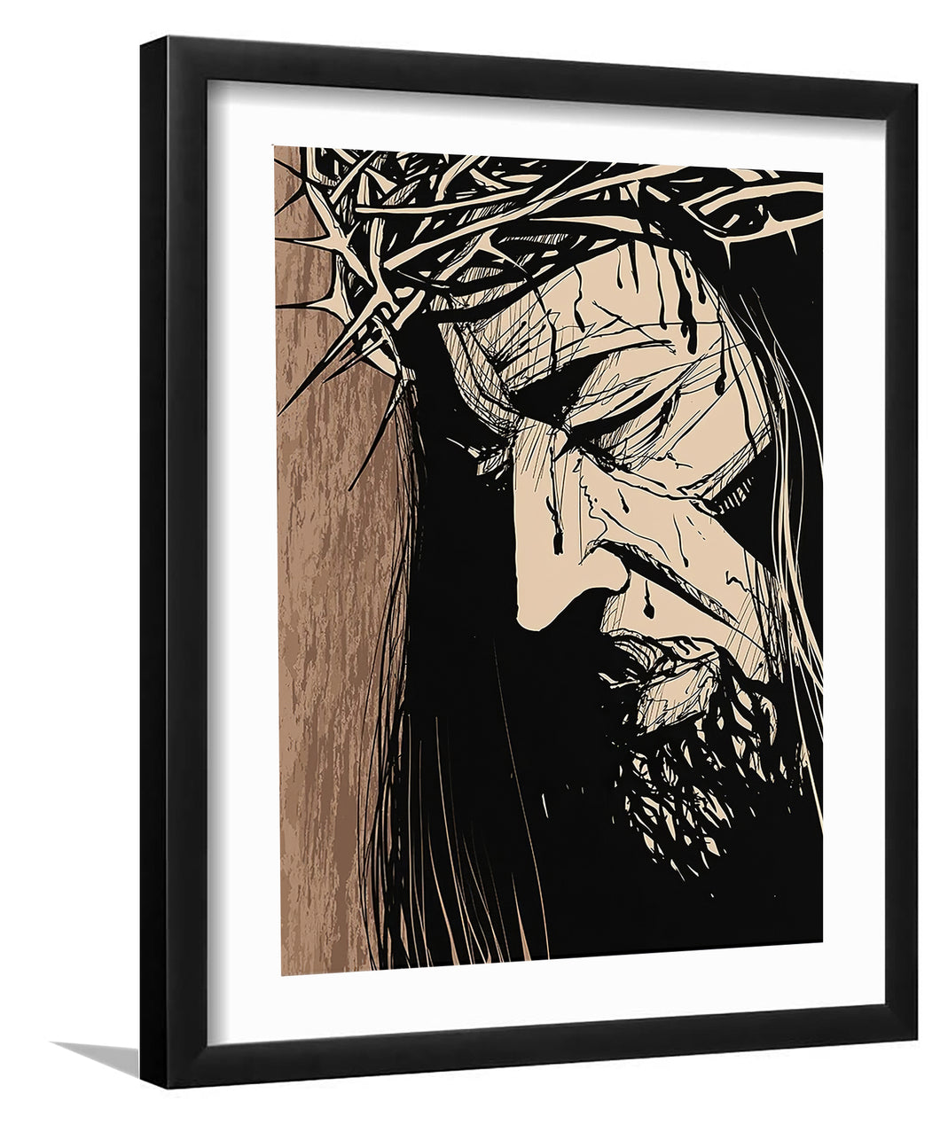 Christ's face Jesus Christ Portrait Christian Religion Symbol  -  V - Framed Prints, Painting Art, Art Print, Framed Art, Black Frame