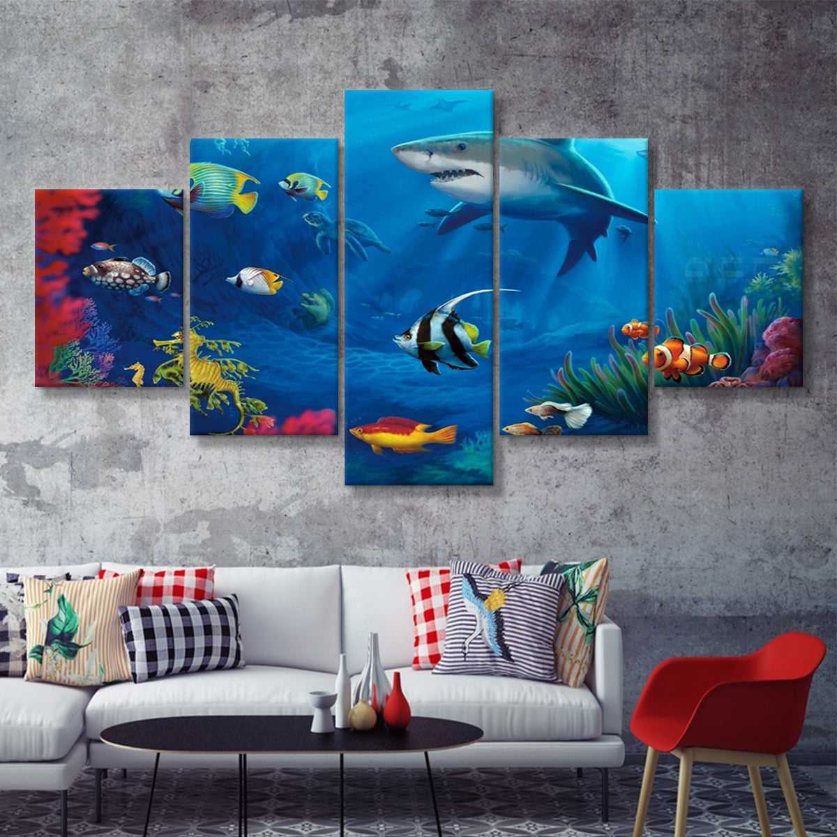 Sea Creatures Under Sea Water 5 Pieces Canvas Prints Wall Art - Painti ...