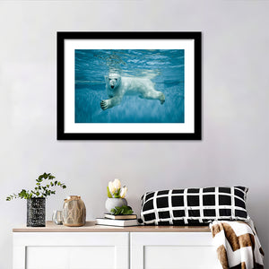 White Bear Underwater Framed Art Prints Wall Decor - Painting Art, Framed Picture, White Border