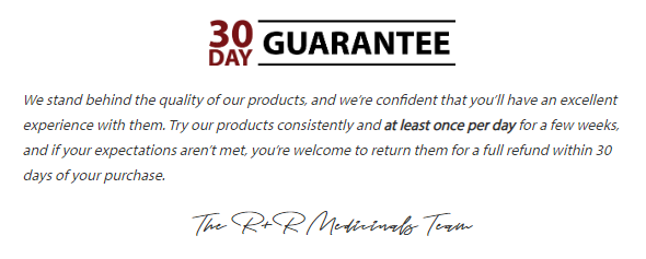 R+R MEDICINAL 30 DAY GUARANTEE