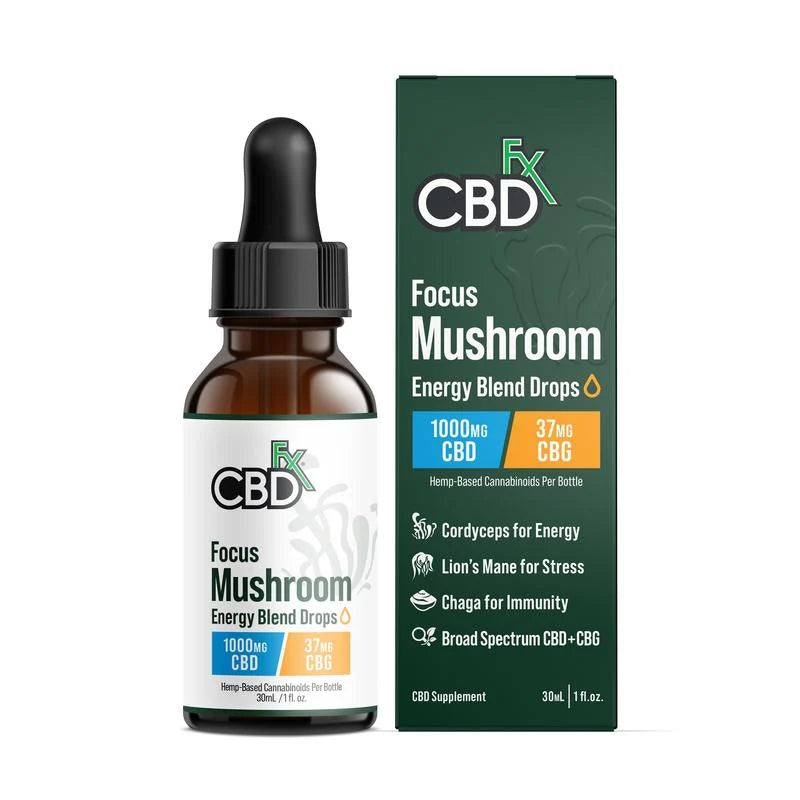 CBDFX FOCUS MUSHROOM ENERGY BLEND DROPS 1000MG CBD 37MG CBG HEMP BASED CANNABIINOIDS ENERGY 