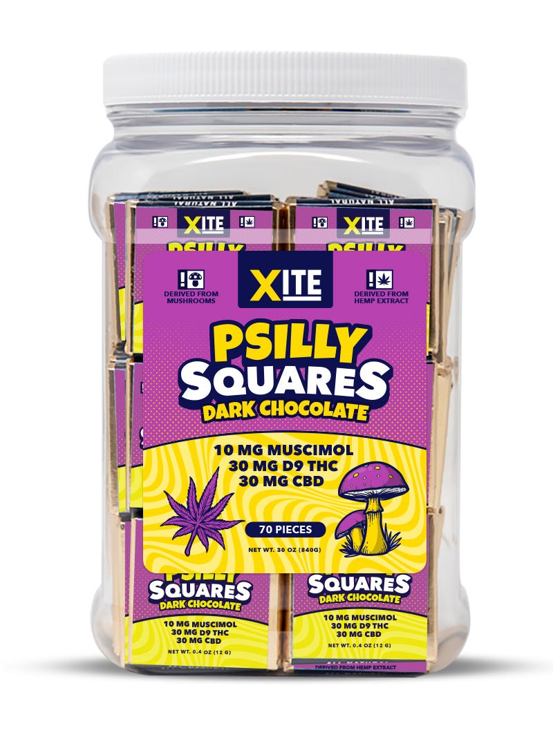 XITE Psilly Squares Muscimol THC CBD Chocolate Treats