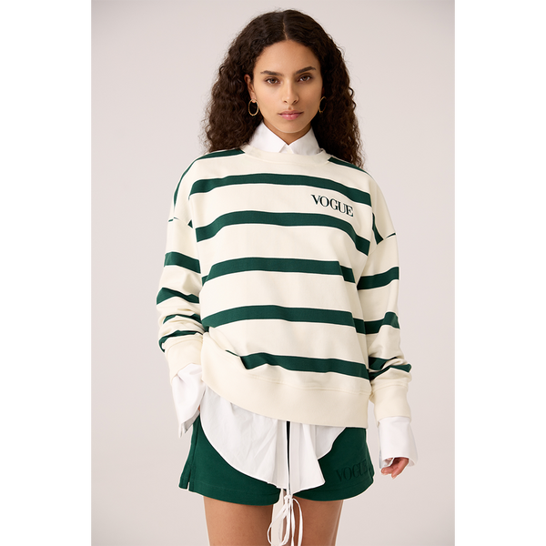 Vogue Sweatshirt Striped Dark Green With Logo Embroidery – Vogue ...