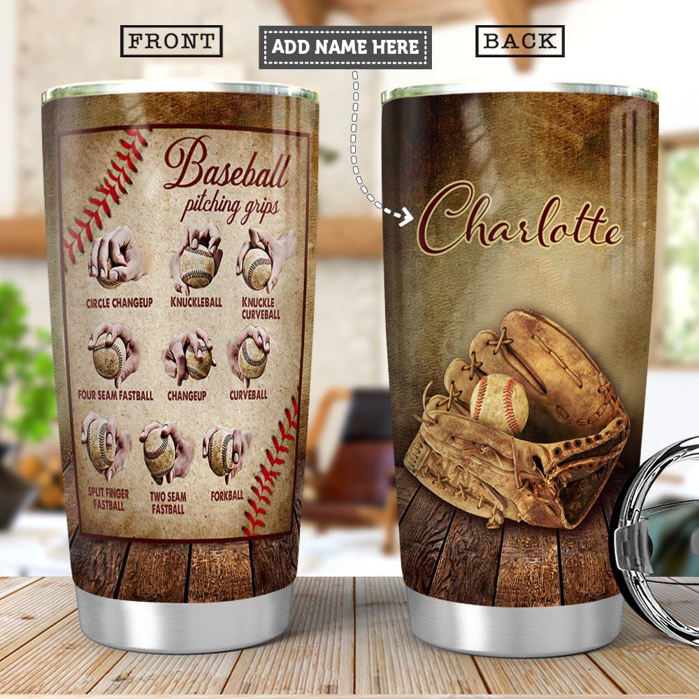 Baseball Pitch Grips Personalized Stainless Steel Tumbler Cups Drinkwa -  MostSuit