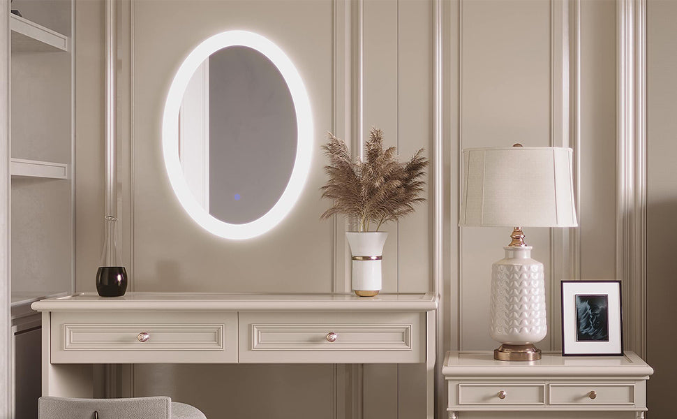 product description3: 20''×28'' Oval LED mirror in bedroom