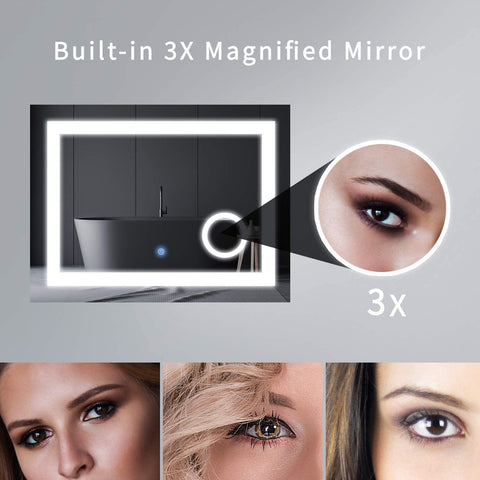 Rectangular bathroom mirror with a built-in magnified mirror