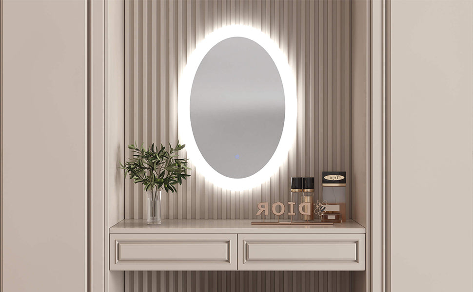product description4: 20''×28'' Oval LED mirror in cloakroom