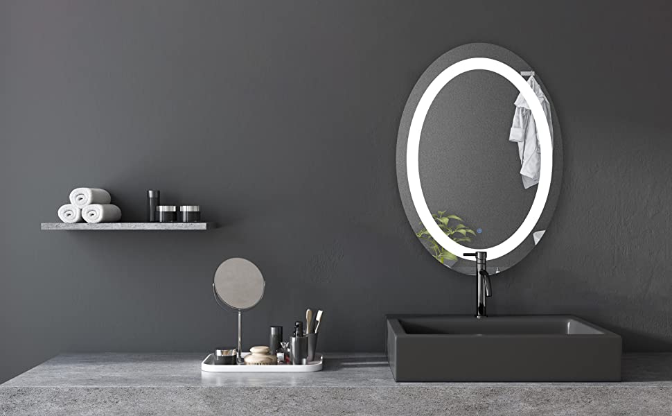 Product description for MIRPLUS 24''×32'' Oval Lighted Bathroom Mirror