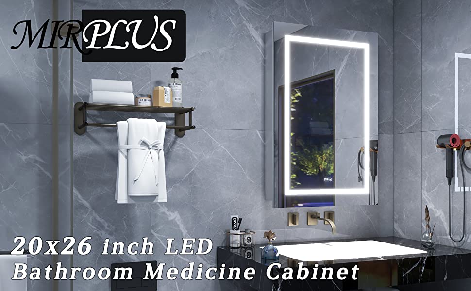 product description: 26×20 Single Door Medicine Cabinet with Mirror Lights around