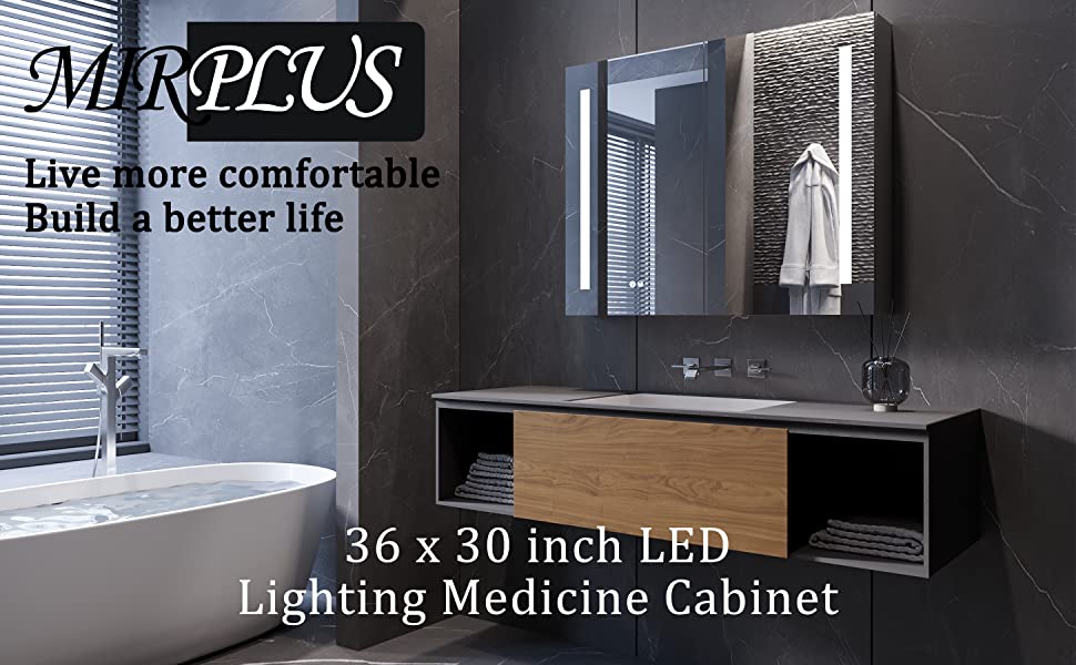 product description1: Double Door LED Medicine Cabinet with lights on both sides