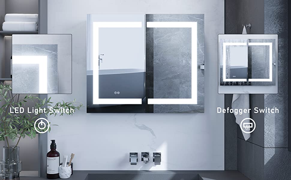 product description2: 36''H×30''W×5"D Double Door LED Medicine Cabinet