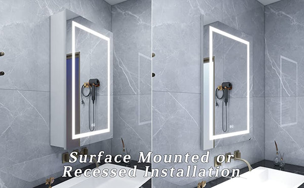 surface mount or recessed installation of a LED medicine cabinet