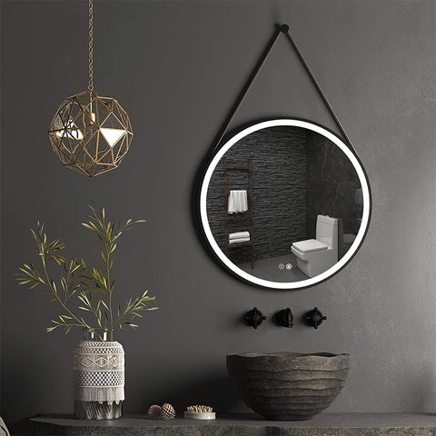 round shaped aluminum black framed front-lit bathroom mirror