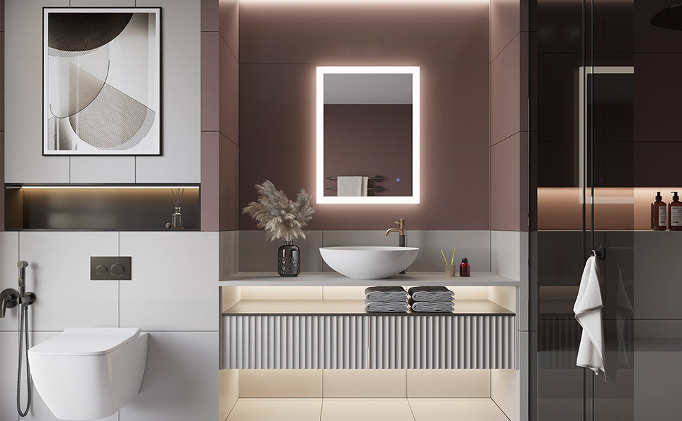 product description for MIRPLUS 24''×32'' Rectangular LED Bathroom Mirror backlit (Horizontal & Vertical)