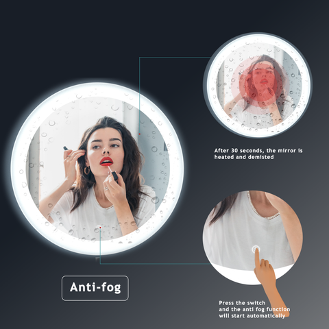 anti-fog round backlit bathroom mirror