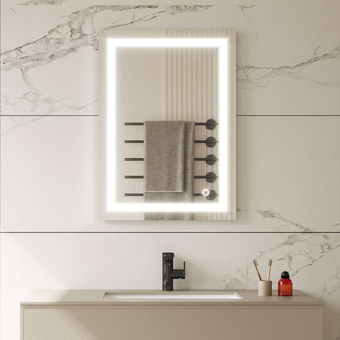 Rectangular lighted smart bathroom mirror