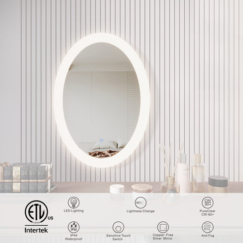 Small oval backlit smart bathroom mirror framess