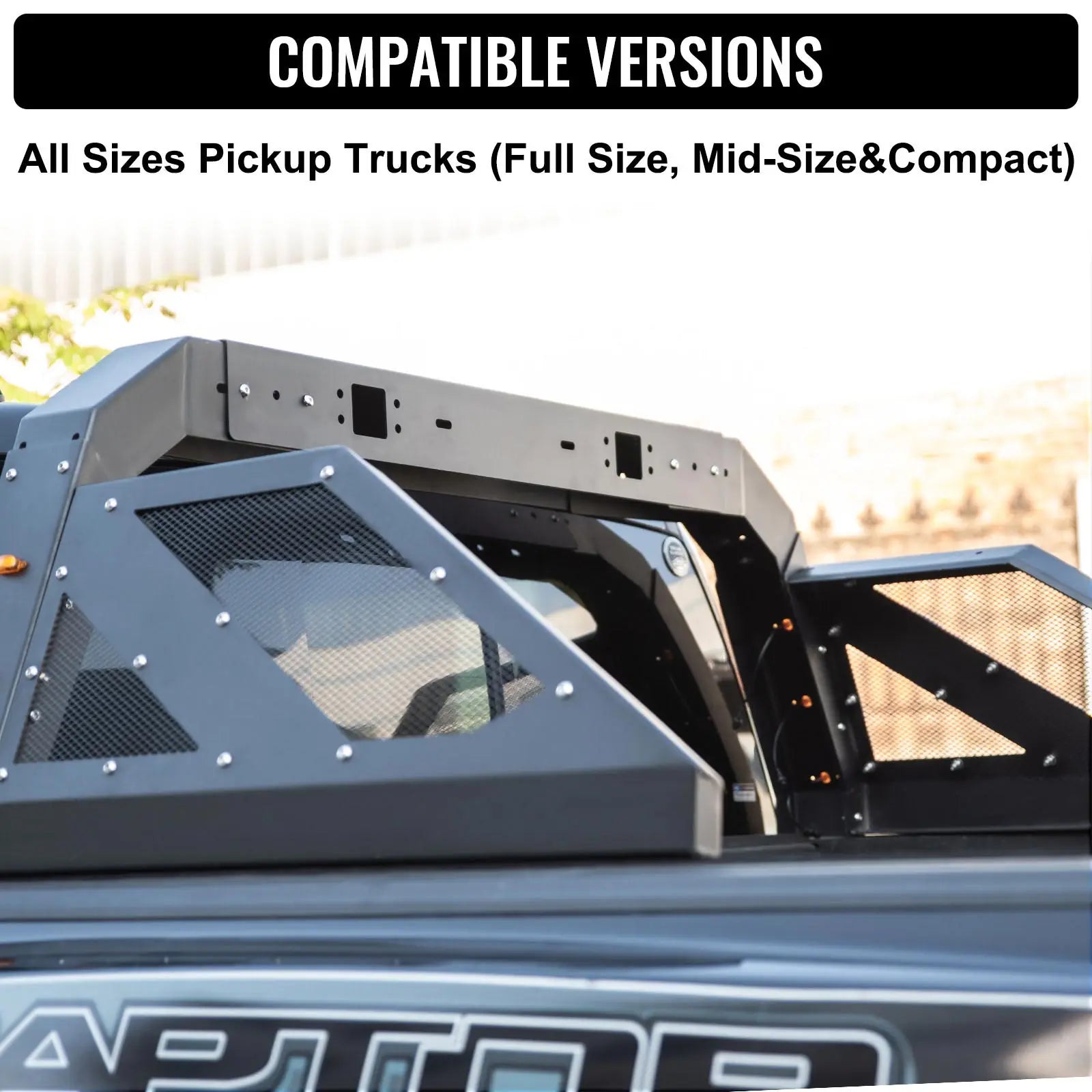 VEVOR Universal Truck Bed Roll Bar High-Grade Steel For Pickup Truck Adjustable Height and Width W/6 Amber Side Marker Lamps Mounting Kit