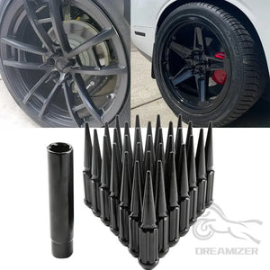 24/32 PCS M14x1.5 Wheel Spike Lug Nuts Chrome / Black / Plated 4.4" Tall For Chevy Silverado 1500 / 2500 Cadillac Escalade Ford F-150 / F-250 Lincoln Navigator Dodge Ram 1500 Toyota Land Cruiser / Tundra / Sequoia Jeep Grand - AutoPartsALaCarte