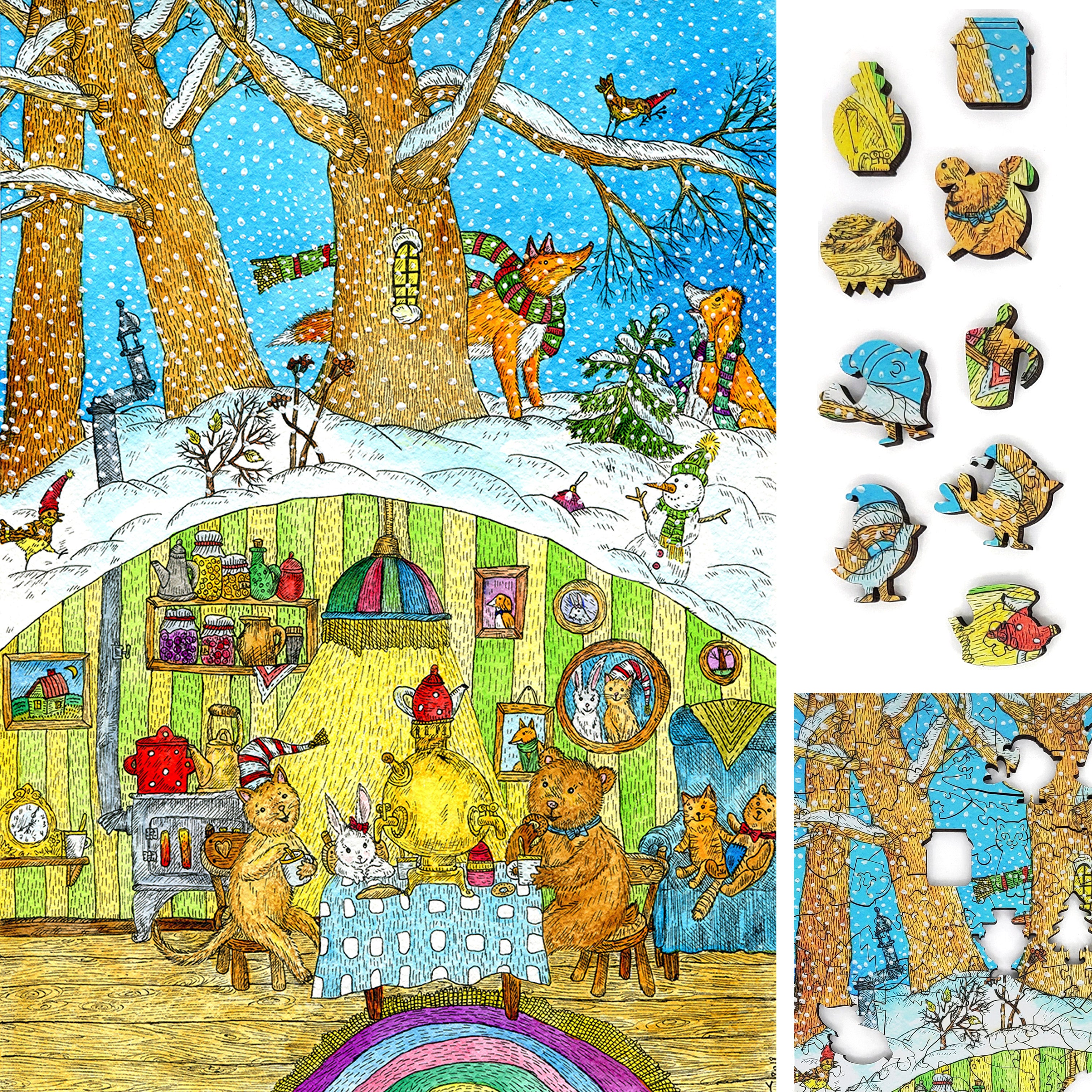 Wooden Jigsaw Puzzle with Uniquely Shaped Pieces for Adults - 195 Pieces - Visiting the Bear