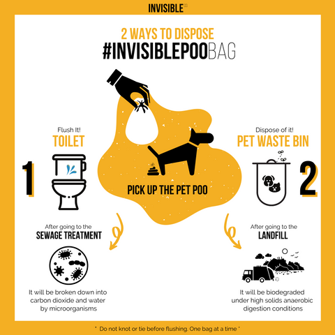 How to dispose of #INVISIBLEPOOBAG by Invisible Company? You can either flush it down the toilet or dispose it in the pet waste bin. 