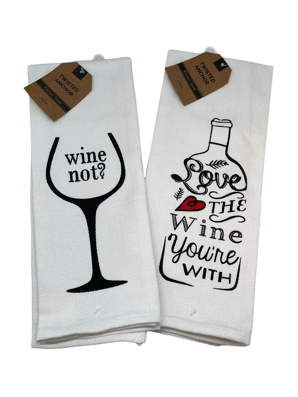 Funny Kitchen Towels, Fun Dish Towels with Wine Alcohol Drink Theme, 5 Flour Sack Towels