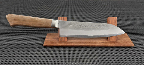 Tadafusa Aogami Handmade 170mm Santoku (General Purpose) Japanese kitchen knife with an integral bolster and a walnut handle
