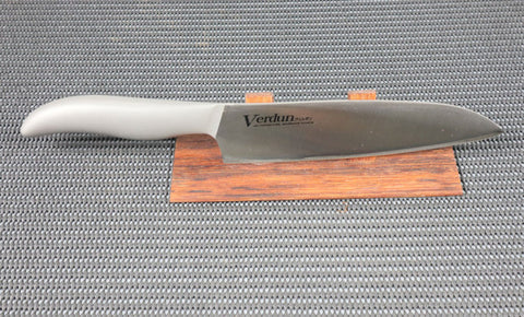 All Stainless-steel 180mm Gyuto(Chef/Cook) Japanese Kitchen Knife on a red wood stand with black background