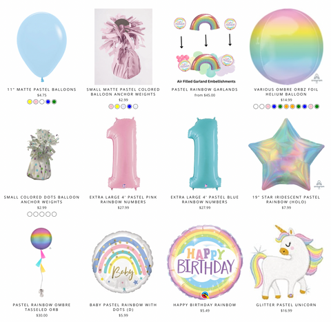 pastel rainbow party balloons inspiration